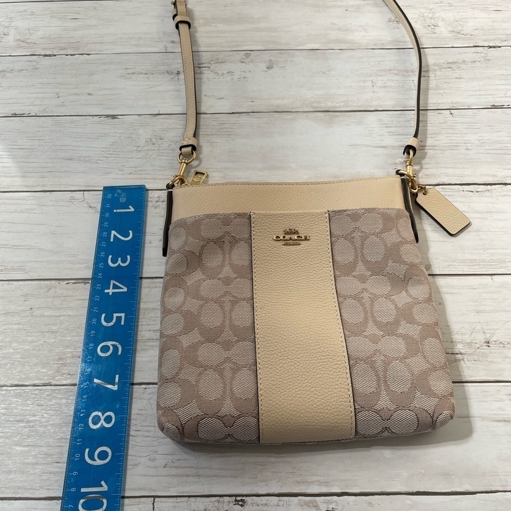 Coach Signature Logo Canvas Crossbody Tan Bag - Picture 8 of 10